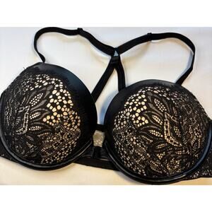 Victoria's Secret Very Sexy 34D Black Lace Floral Underwire Push Up front close